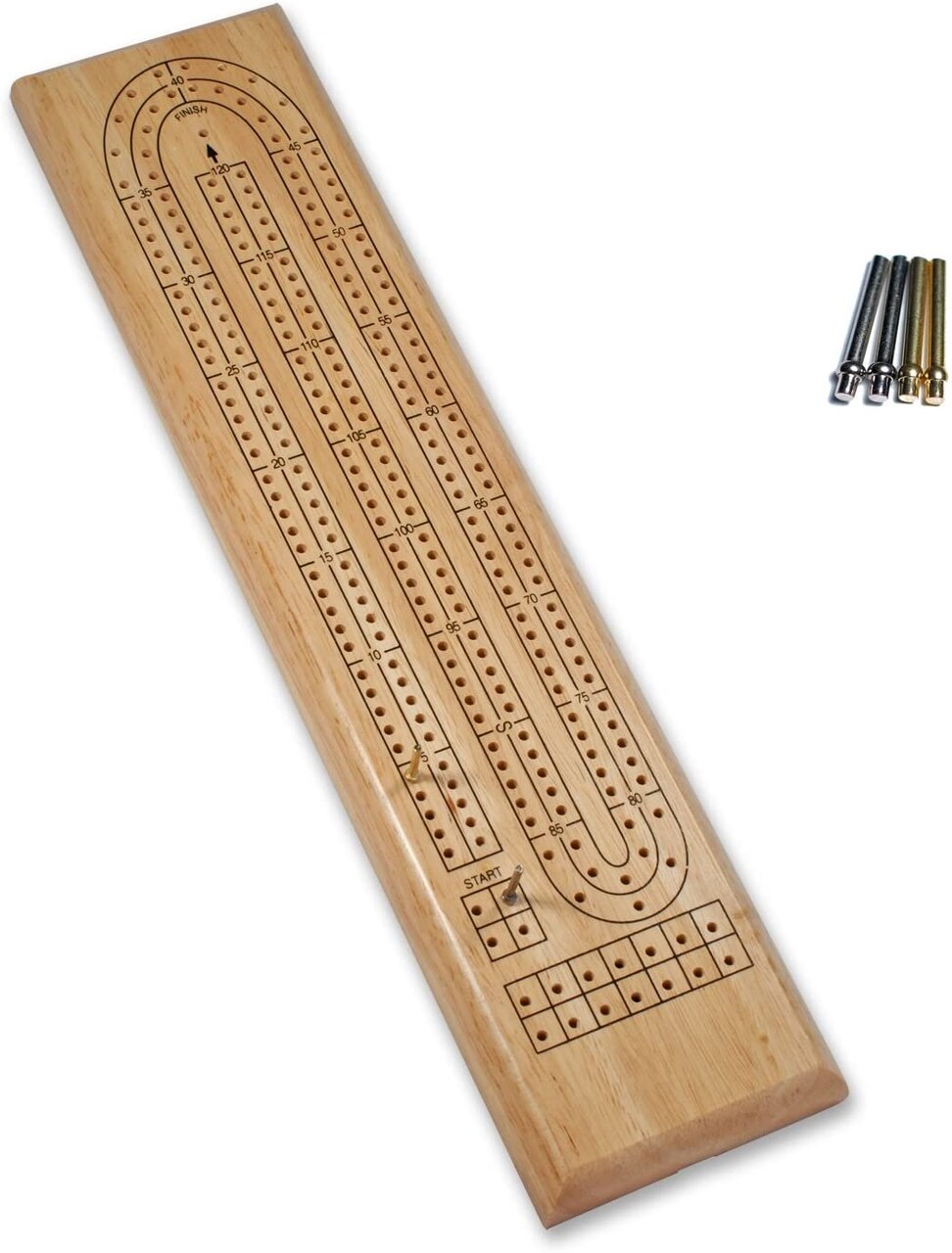 WE Games Classic Cribbage Set - Solid Wood Continuous 2 Track Board with Metal Pegs